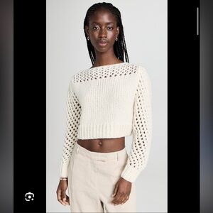 LoveShackFancy Cream Open-Knit Cropped Larson Crewneck Sweater XS